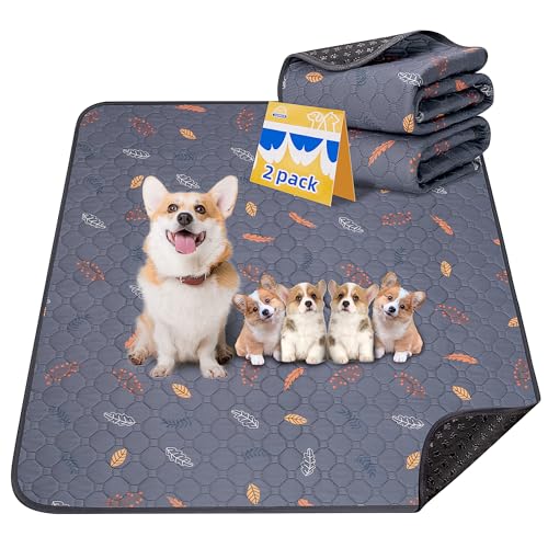 Sunheir Reusable Dog Pee Pads 2-Pack - Washable Leakproof Non-Slip 24x36 Deep Grey Leaves