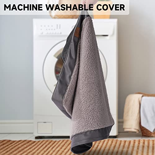 Sunheir Washable Large Dog Bed Cover - Soft Plush, Waterproof, Non-Skid, 36x27x3 Inches, Grey (Cover Only)