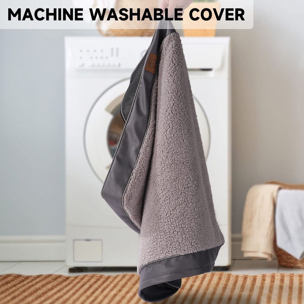 Sunheir Washable Large Dog Bed Cover - Soft Plush, Waterproof, Non-Skid, 36x27x3 Inches, Grey (Cover Only)