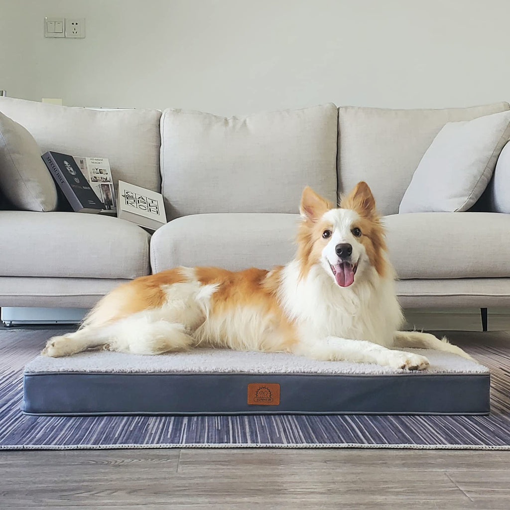 Sunheir Washable Large Dog Bed Cover - Soft Plush, Waterproof, Non-Skid, 36x27x3 Inches, Grey (Cover Only)