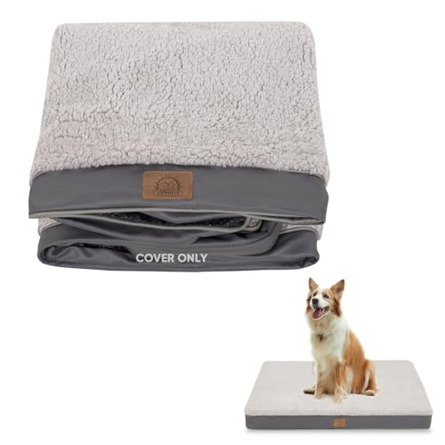 Sunheir Washable Large Dog Bed Cover - Soft Plush, Waterproof, Non-Skid, 36x27x3 Inches, Grey (Cover Only)