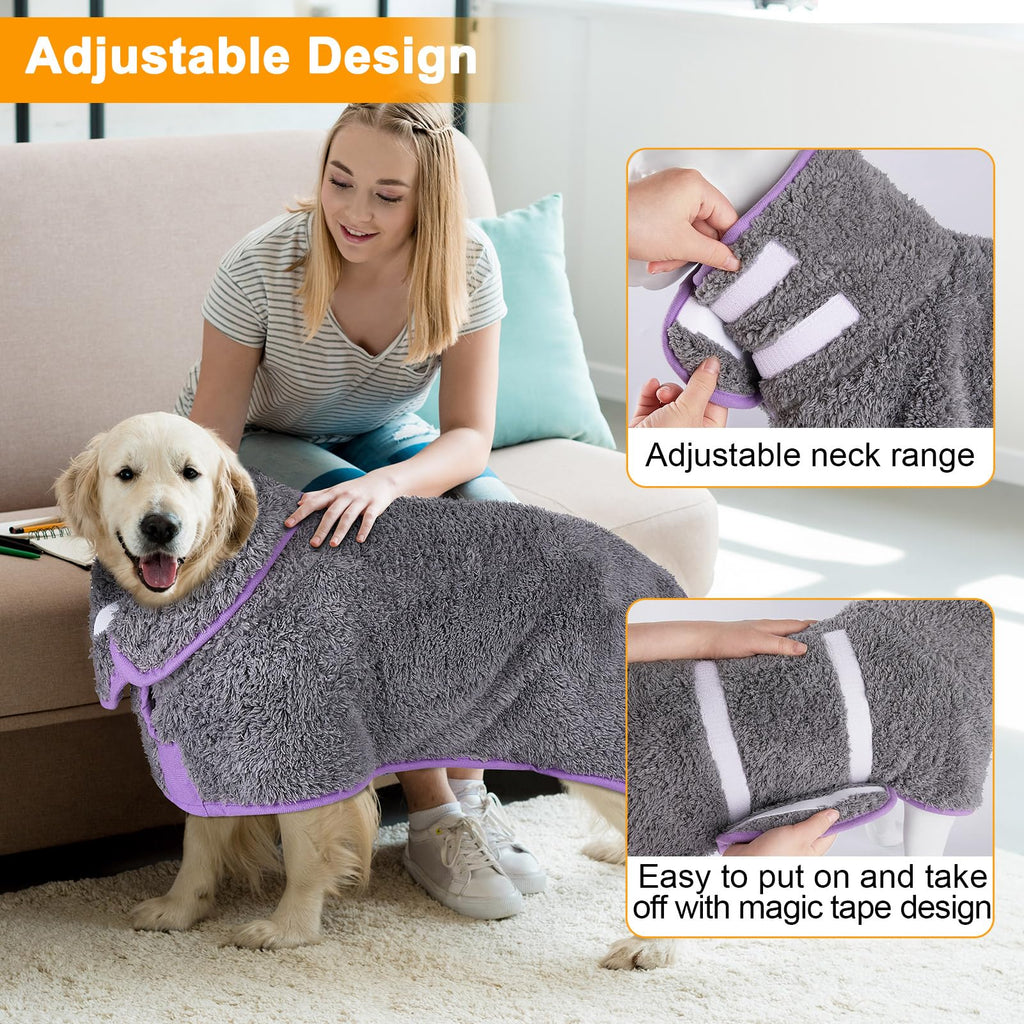 Super Absorbent Dog Bathrobe for Quick Drying – Soft Fleece, Adjustable, Machine Washable (S-XXL)