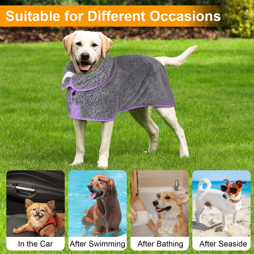 Super Absorbent Dog Bathrobe for Quick Drying – Soft Fleece, Adjustable, Machine Washable (S-XXL)