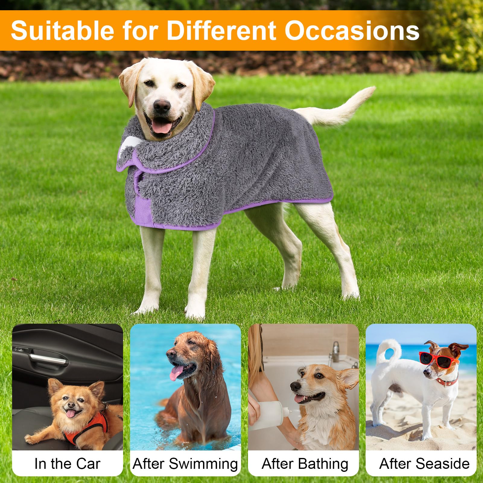 Super Absorbent Dog Bathrobe for Quick Drying – Soft Fleece, Adjustable, Machine Washable (S-XXL)