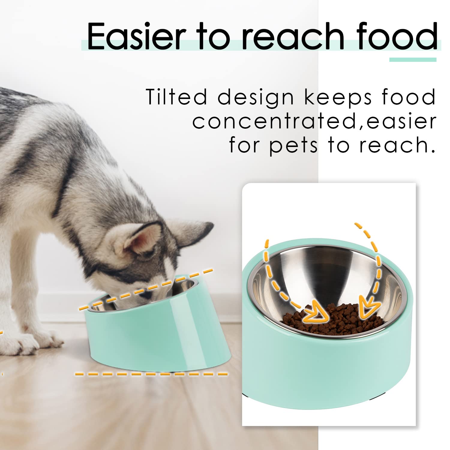 SuperDesign Mess Free 15° Slanted Bowl for Dogs and Cats – Non-Skid Tilted Feeder, 0.5 Cup Capacity, Teal