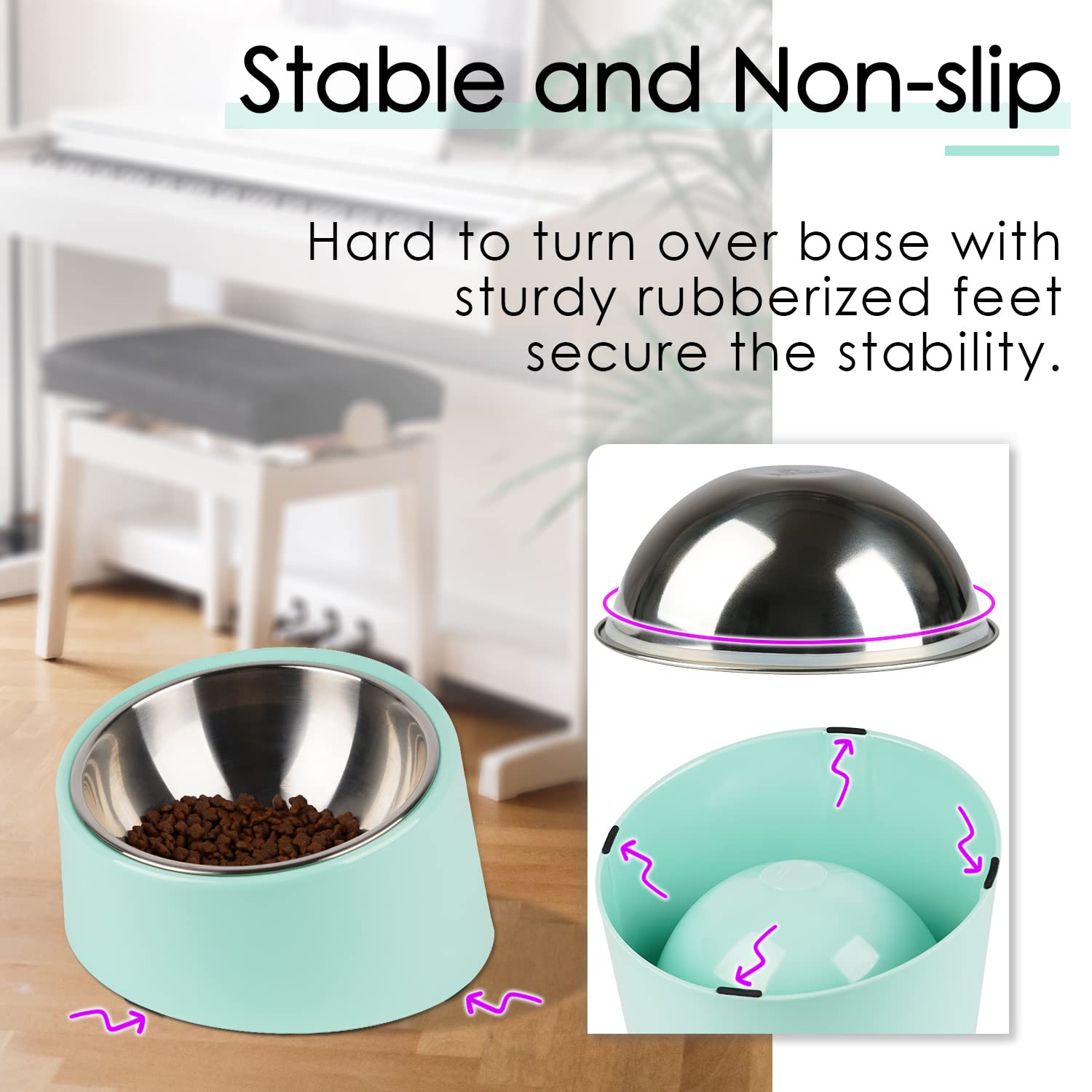 SuperDesign Mess Free 15° Slanted Bowl for Dogs and Cats – Non-Skid Tilted Feeder, 0.5 Cup Capacity, Teal