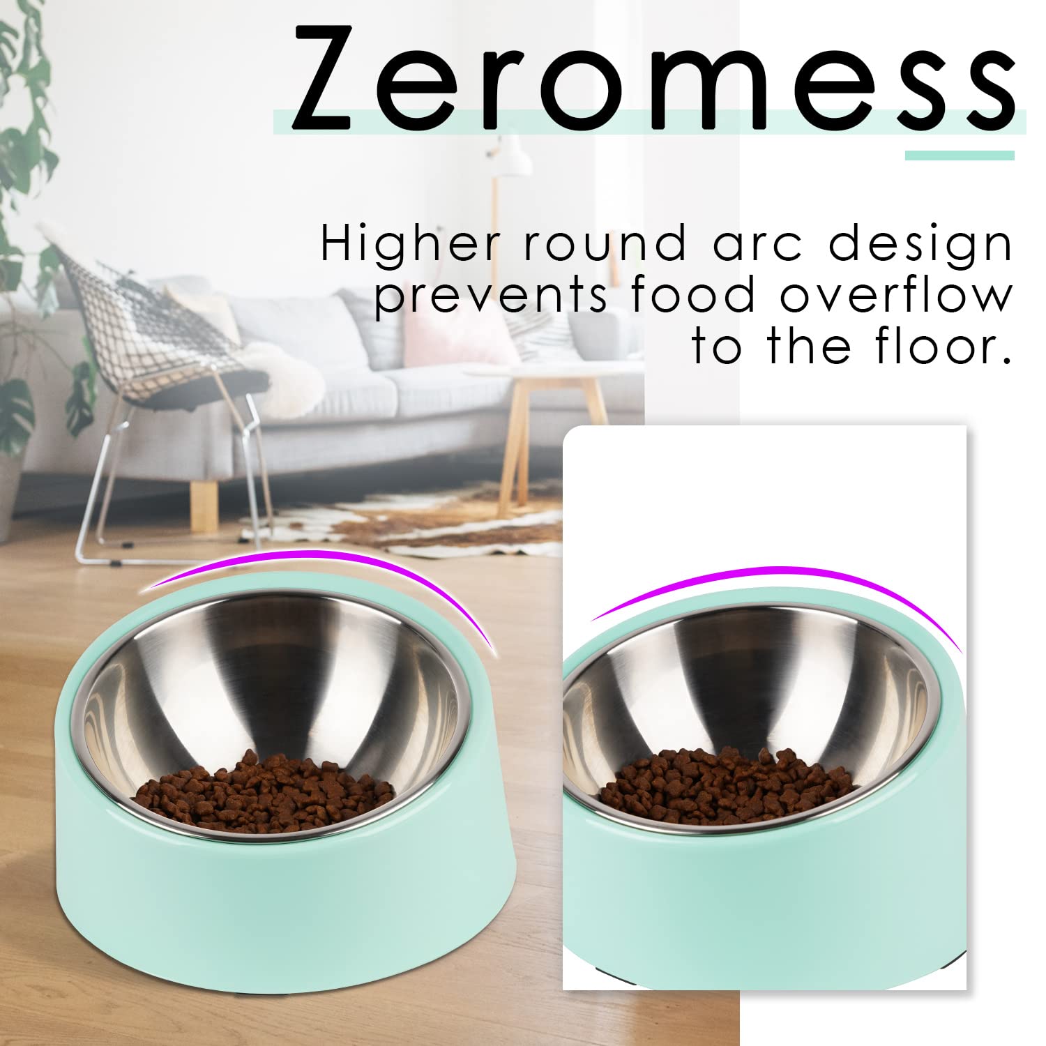 SuperDesign Mess Free 15° Slanted Bowl for Dogs and Cats – Non-Skid Tilted Feeder, 0.5 Cup Capacity, Teal