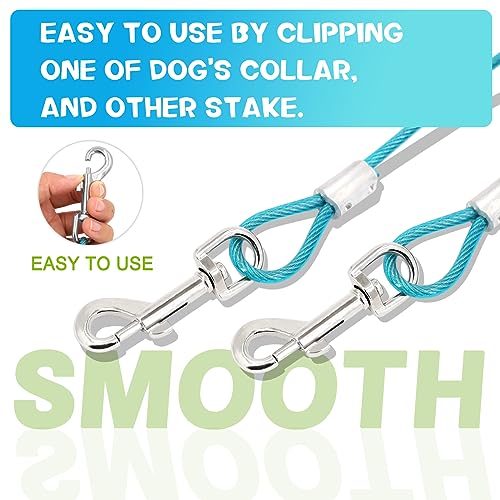 Supet Dog Tie Out Cable and Stake - 10FT Heavy Duty Runner for Large Dogs up to 125lbs, Turquoise