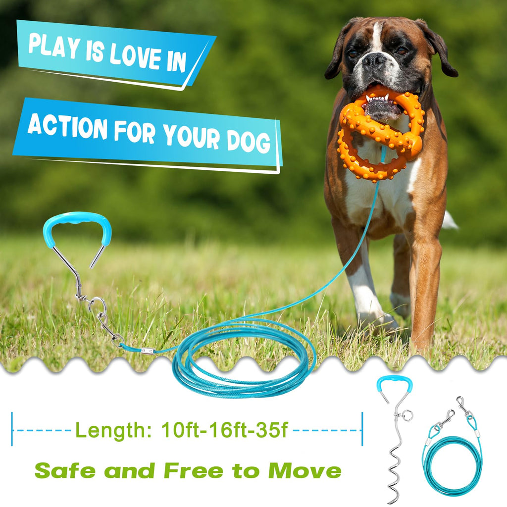 Supet Dog Tie Out Cable and Stake - 10FT Heavy Duty Runner for Large Dogs up to 125lbs, Turquoise