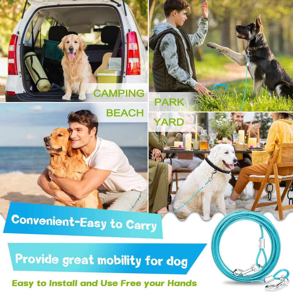 Supet Dog Tie Out Cable and Stake - 10FT Heavy Duty Runner for Large Dogs up to 125lbs, Turquoise