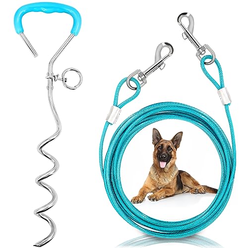 Supet Dog Tie Out Cable and Stake - 10FT Heavy Duty Runner for Large Dogs up to 125lbs, Turquoise
