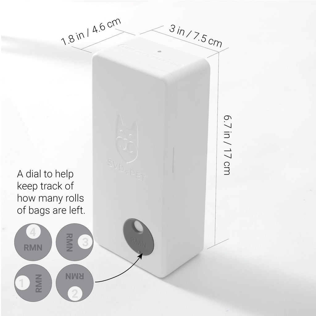 SVD.PET Dog Poop Bag Dispenser with 60 Bags, Wall Mount, Holds 4 Rolls, White