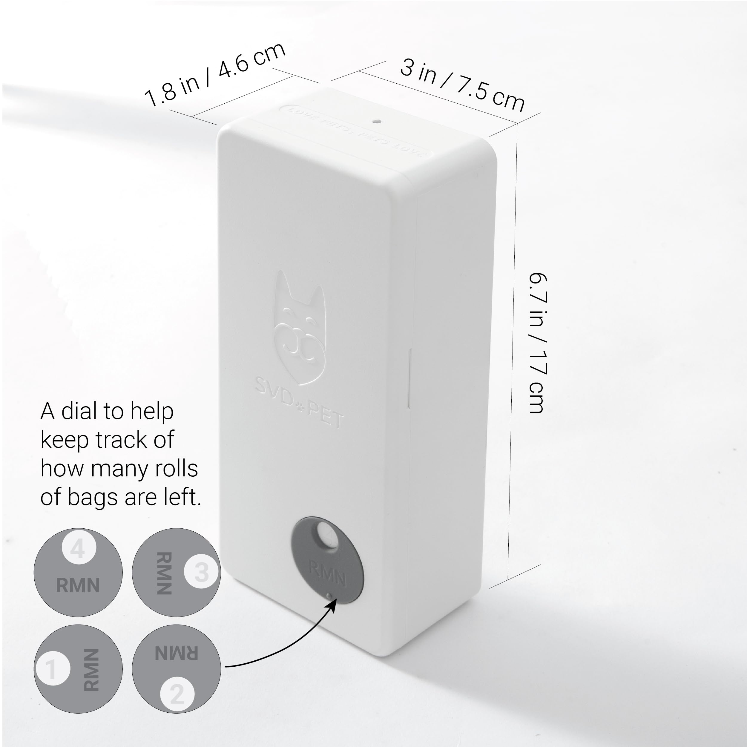 SVD.PET Dog Poop Bag Dispenser with 60 Bags, Wall Mount, Holds 4 Rolls, White