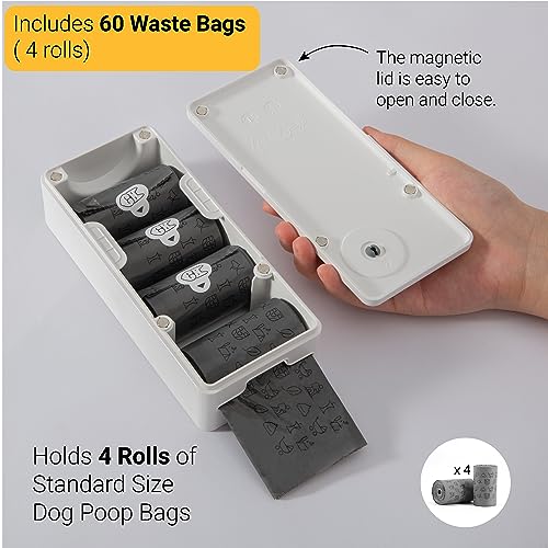 SVD.PET Dog Poop Bag Dispenser with 60 Bags, Wall Mount, Holds 4 Rolls, White