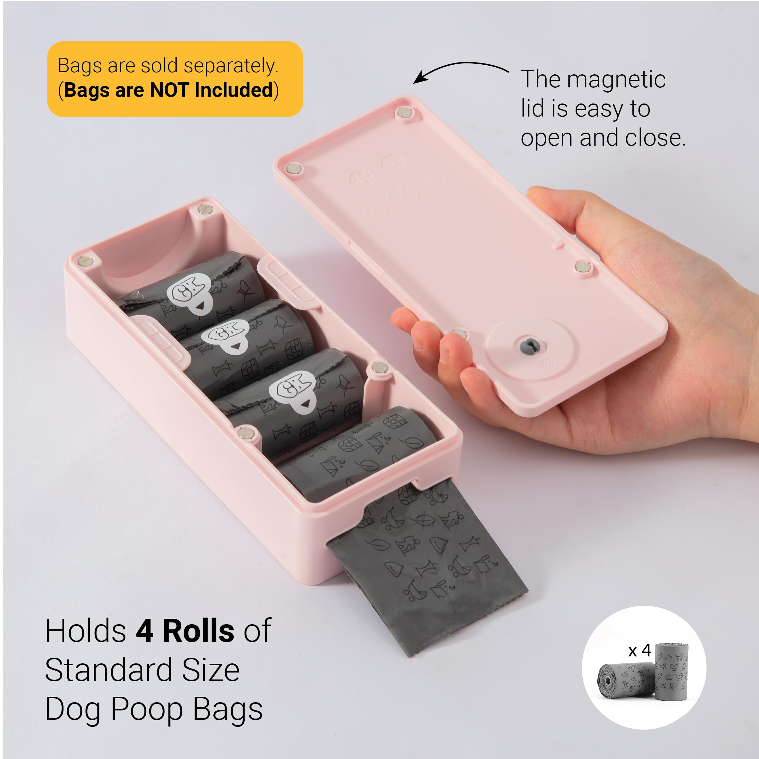 SVD.PET Pink Dog Poop Bag Dispenser – Wall Mount & Hanging, Rainproof, Holds 4 Rolls