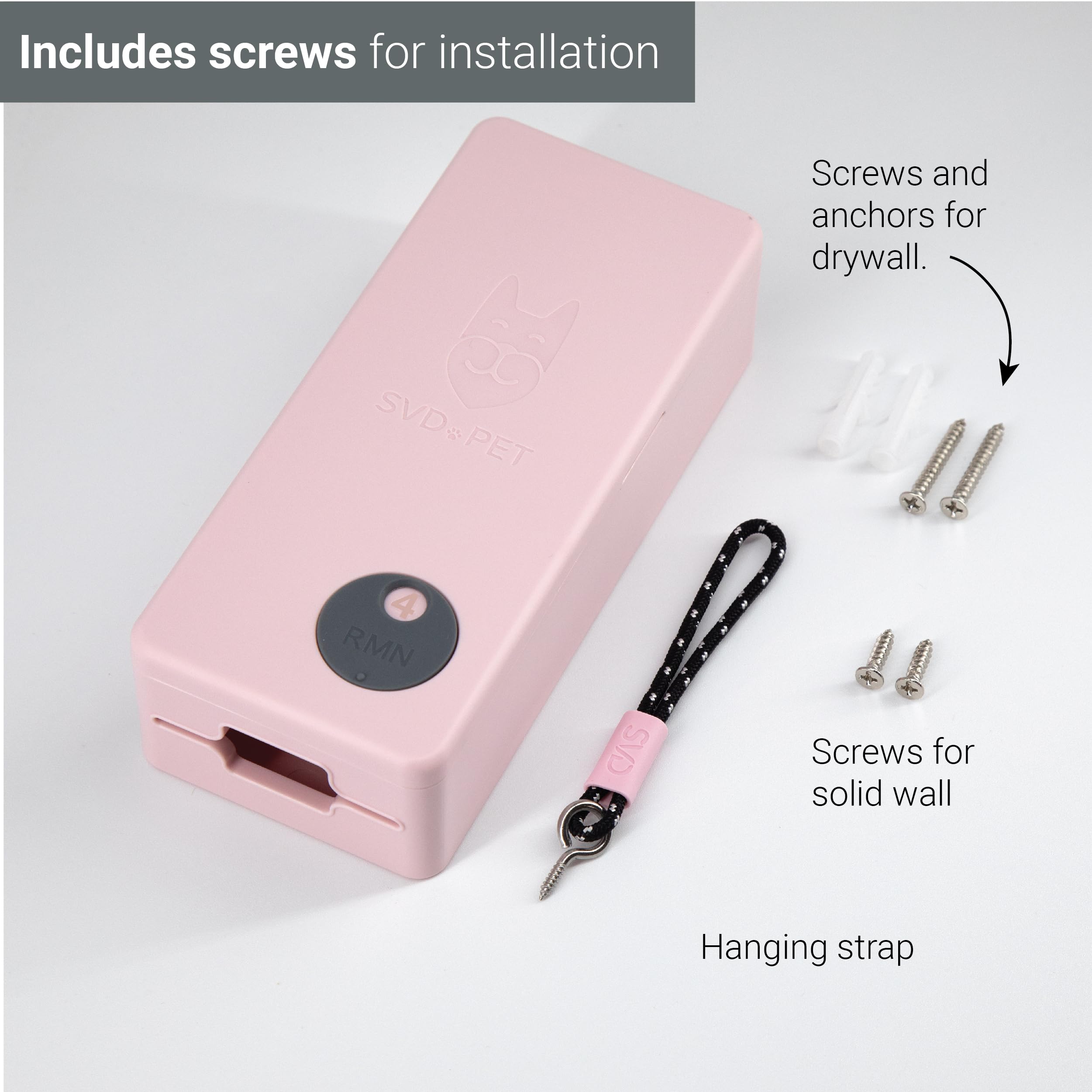 SVD.PET Pink Dog Poop Bag Dispenser – Wall Mount & Hanging, Rainproof, Holds 4 Rolls