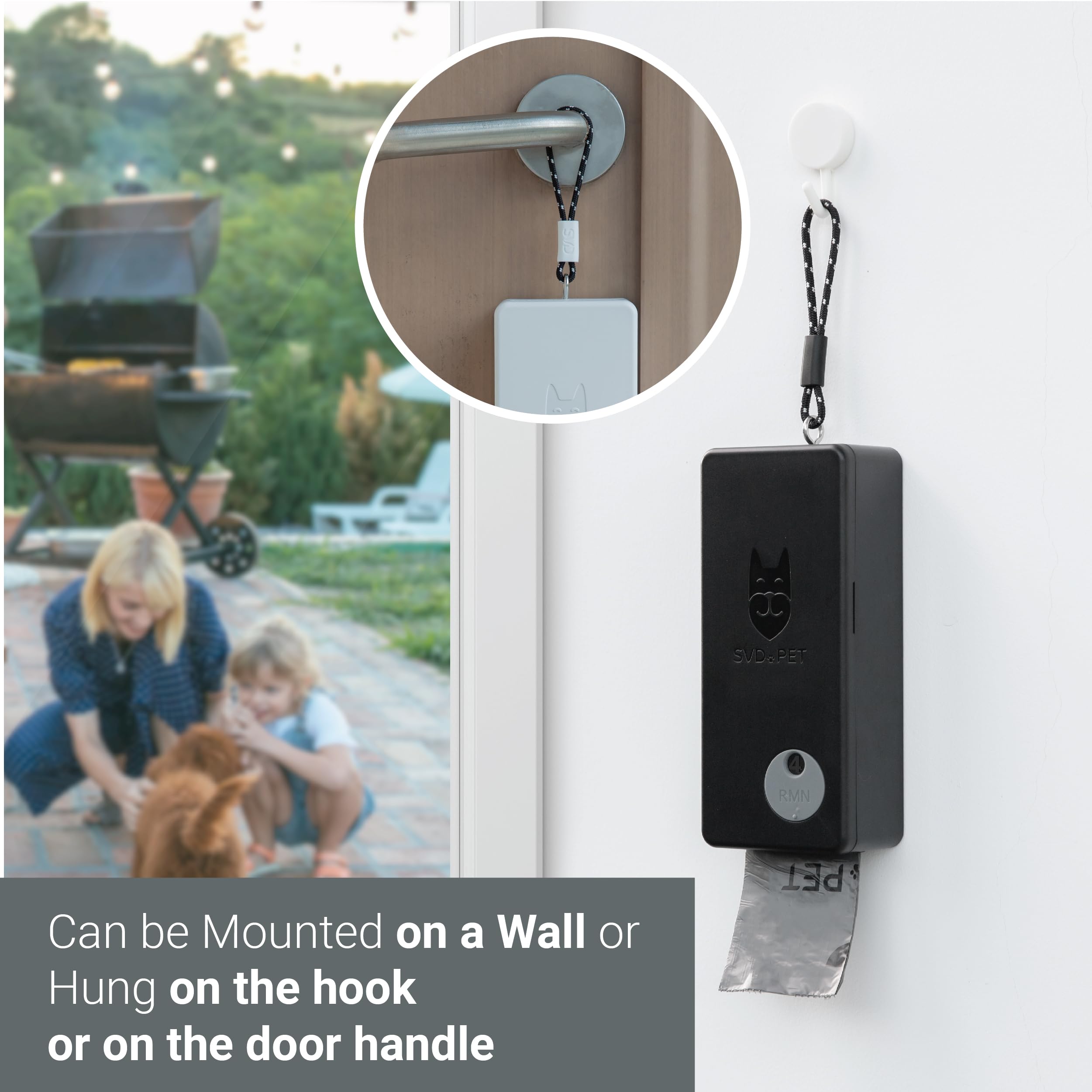 SVD.PET Poop Bag Dispenser: Wall Mount, Hanging, or Tabletop - Holds 4 Rolls, Magnetic Lid, Rainproof
