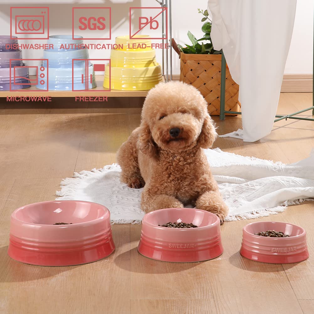 Sweejar Gradient Dog Bowl – Small 8 oz Ceramic Pet Dish for Puppies and Kittens in Gradient Pink