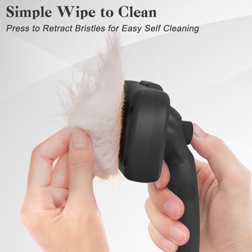 Swihauk Self-Cleaning Slicker Brush for Dogs & Cats – Skin-Friendly Deshedding Grooming Brush (Black)
