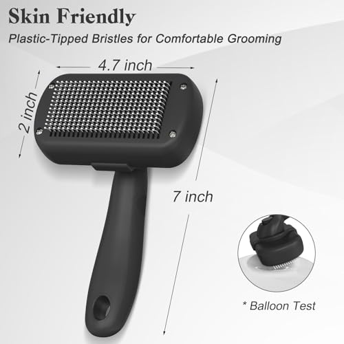 Swihauk Self-Cleaning Slicker Brush for Dogs & Cats – Skin-Friendly Deshedding Grooming Brush (Black)