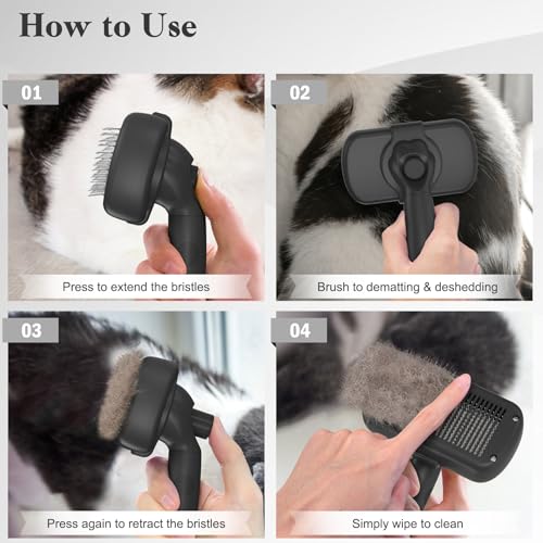 Swihauk Self-Cleaning Slicker Brush for Dogs & Cats – Skin-Friendly Deshedding Grooming Brush (Black)
