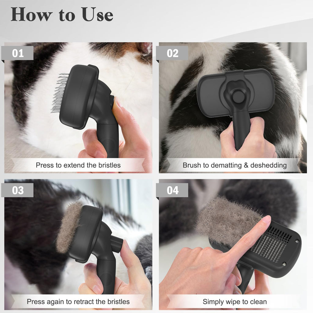 Swihauk Self-Cleaning Slicker Brush for Dogs & Cats – Skin-Friendly Deshedding Grooming Brush (Black)