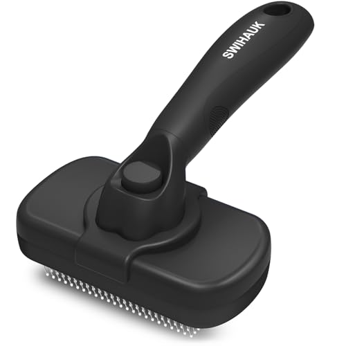 Swihauk Self-Cleaning Slicker Brush for Dogs & Cats – Skin-Friendly Deshedding Grooming Brush (Black)