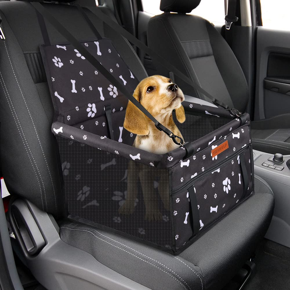SWIHELP Small Dog Car Seat - Portable Booster with Safety Leash and Anti-Collapse PVC Support