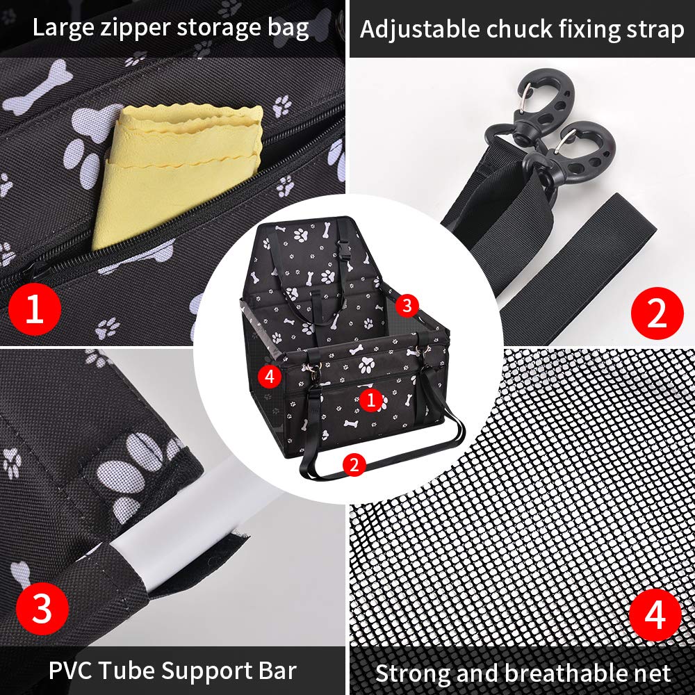 SWIHELP Small Dog Car Seat - Portable Booster with Safety Leash and Anti-Collapse PVC Support