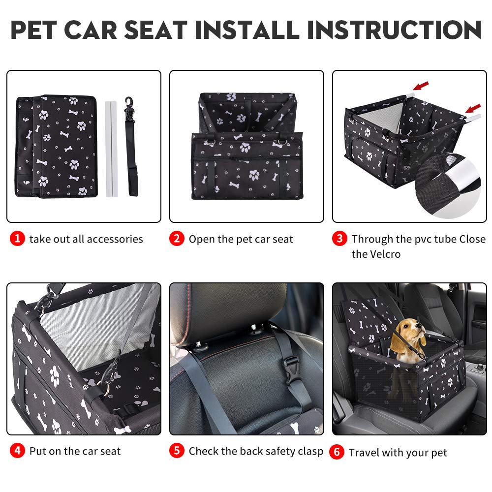 SWIHELP Small Dog Car Seat - Portable Booster with Safety Leash and Anti-Collapse PVC Support