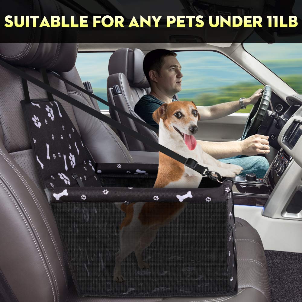 SWIHELP Small Dog Car Seat - Portable Booster with Safety Leash and Anti-Collapse PVC Support