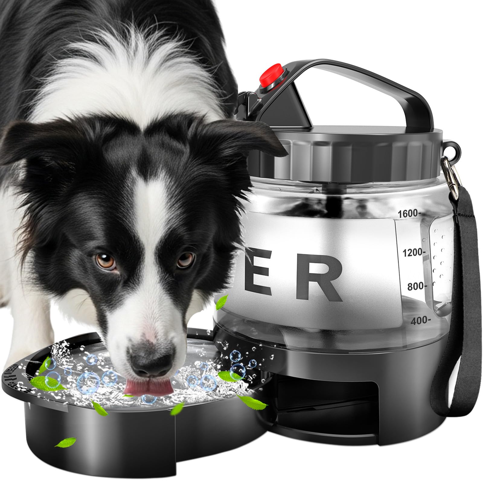 SwSun 77oz Dog Water Bottle - Leak-Proof Portable 2-in-1 Dispenser with Bowl, BPA-Free, Black