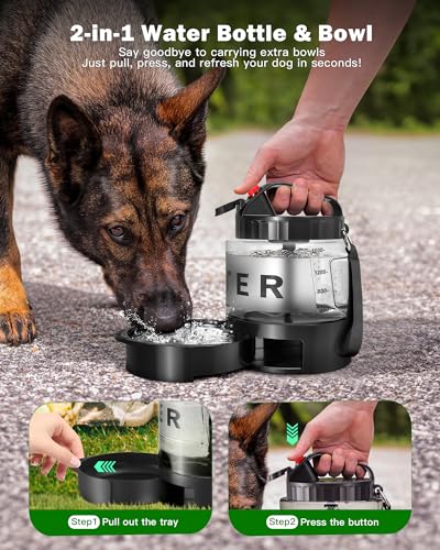SwSun 77oz Dog Water Bottle - Leak-Proof Portable 2-in-1 Dispenser with Bowl, BPA-Free, Black