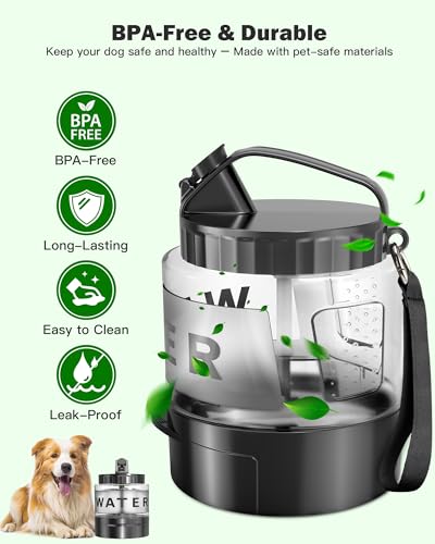 SwSun 77oz Dog Water Bottle - Leak-Proof Portable 2-in-1 Dispenser with Bowl, BPA-Free, Black