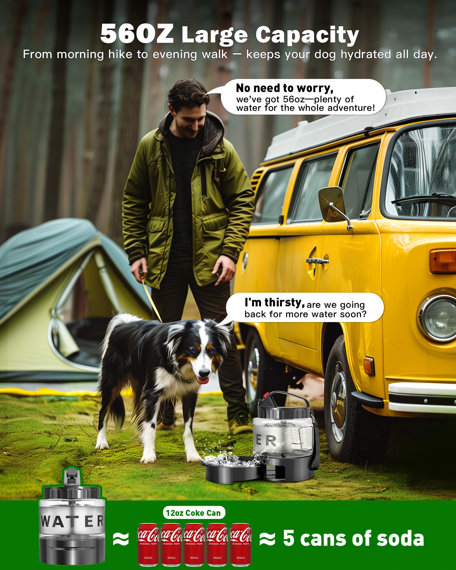 SwSun 77oz Dog Water Bottle - Leak-Proof Portable 2-in-1 Dispenser with Bowl, BPA-Free, Black