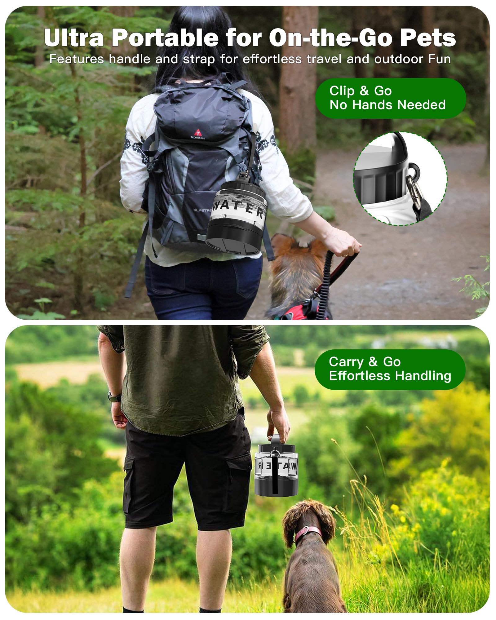 SwSun 77oz Dog Water Bottle - Leak-Proof Portable 2-in-1 Dispenser with Bowl, BPA-Free, Black
