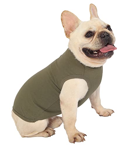 SyChien 2-Pack Small Dog Plain Tee Shirts – Sleeveless Vest, Army & Deep Green, Stretchy Cotton Blend for Small Breeds