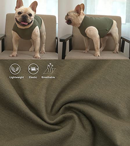 SyChien 2-Pack Small Dog Plain Tee Shirts – Sleeveless Vest, Army & Deep Green, Stretchy Cotton Blend for Small Breeds