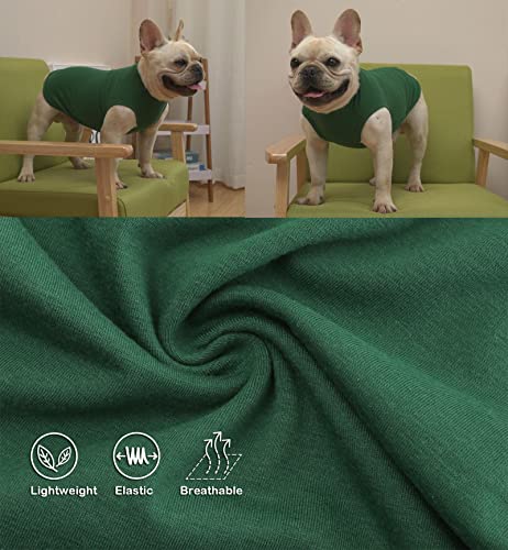 SyChien 2-Pack Small Dog Plain Tee Shirts – Sleeveless Vest, Army & Deep Green, Stretchy Cotton Blend for Small Breeds