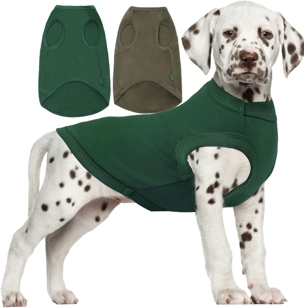 SyChien 2-Pack Small Dog Plain Tee Shirts – Sleeveless Vest, Army & Deep Green, Stretchy Cotton Blend for Small Breeds