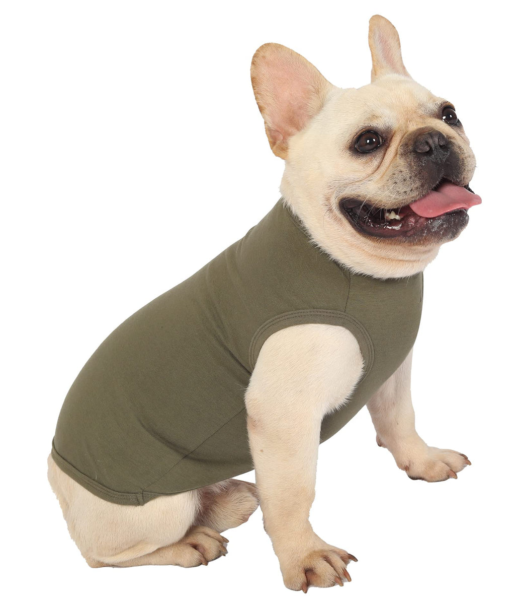 SyChien 2-Pack Small Dog Plain Tee Shirts – Sleeveless Vest, Army & Deep Green, Stretchy Cotton Blend for Small Breeds
