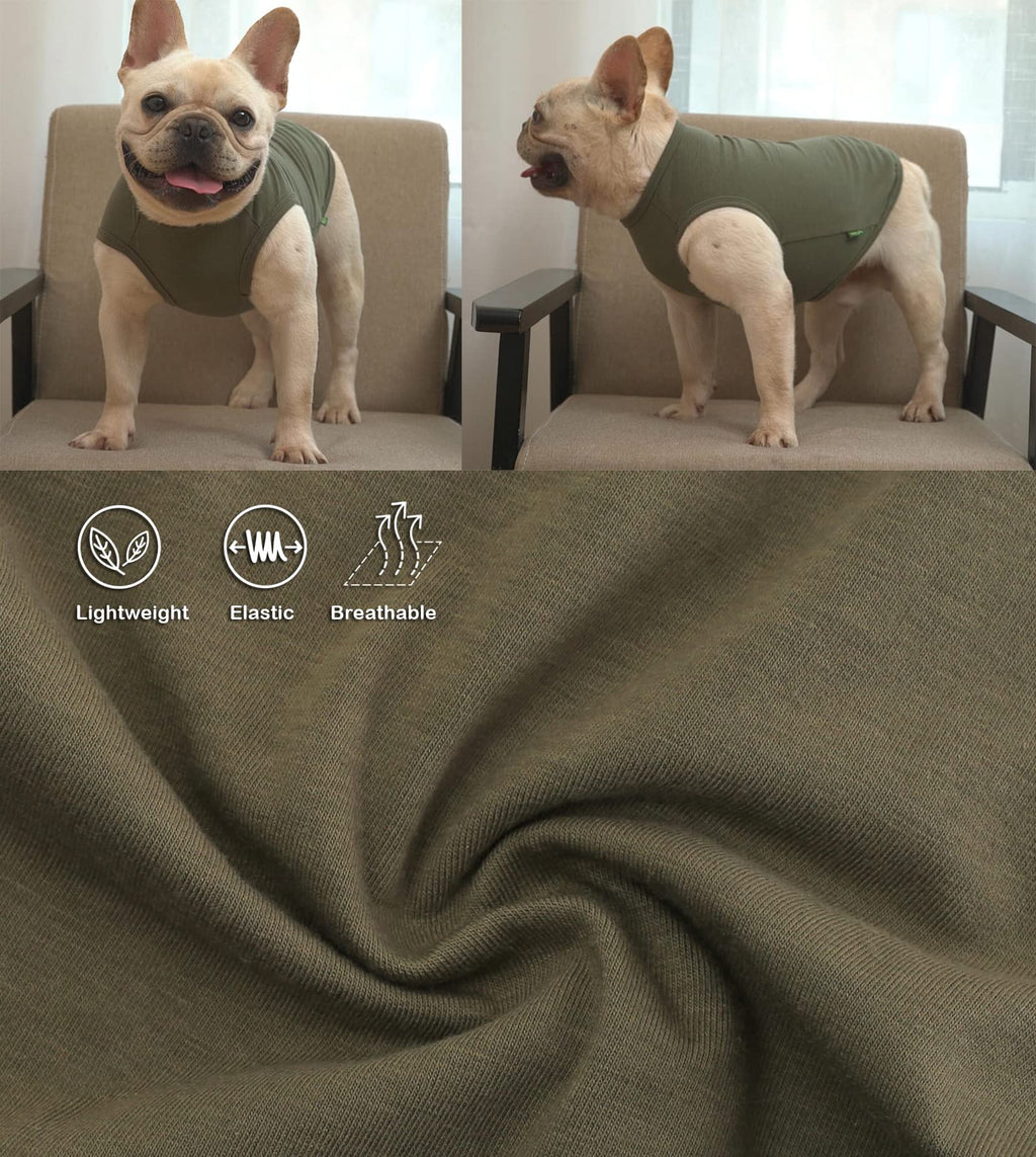 SyChien 2-Pack Small Dog Plain Tee Shirts – Sleeveless Vest, Army & Deep Green, Stretchy Cotton Blend for Small Breeds