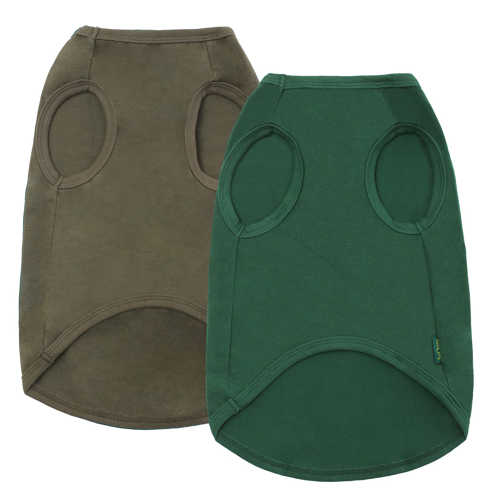 SyChien 2-Pack Small Dog Plain Tee Shirts – Sleeveless Vest, Army & Deep Green, Stretchy Cotton Blend for Small Breeds
