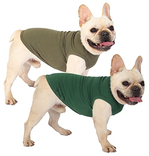 SyChien 2-Pack Small Dog Plain Tee Shirts – Sleeveless Vest, Army & Deep Green, Stretchy Cotton Blend for Small Breeds