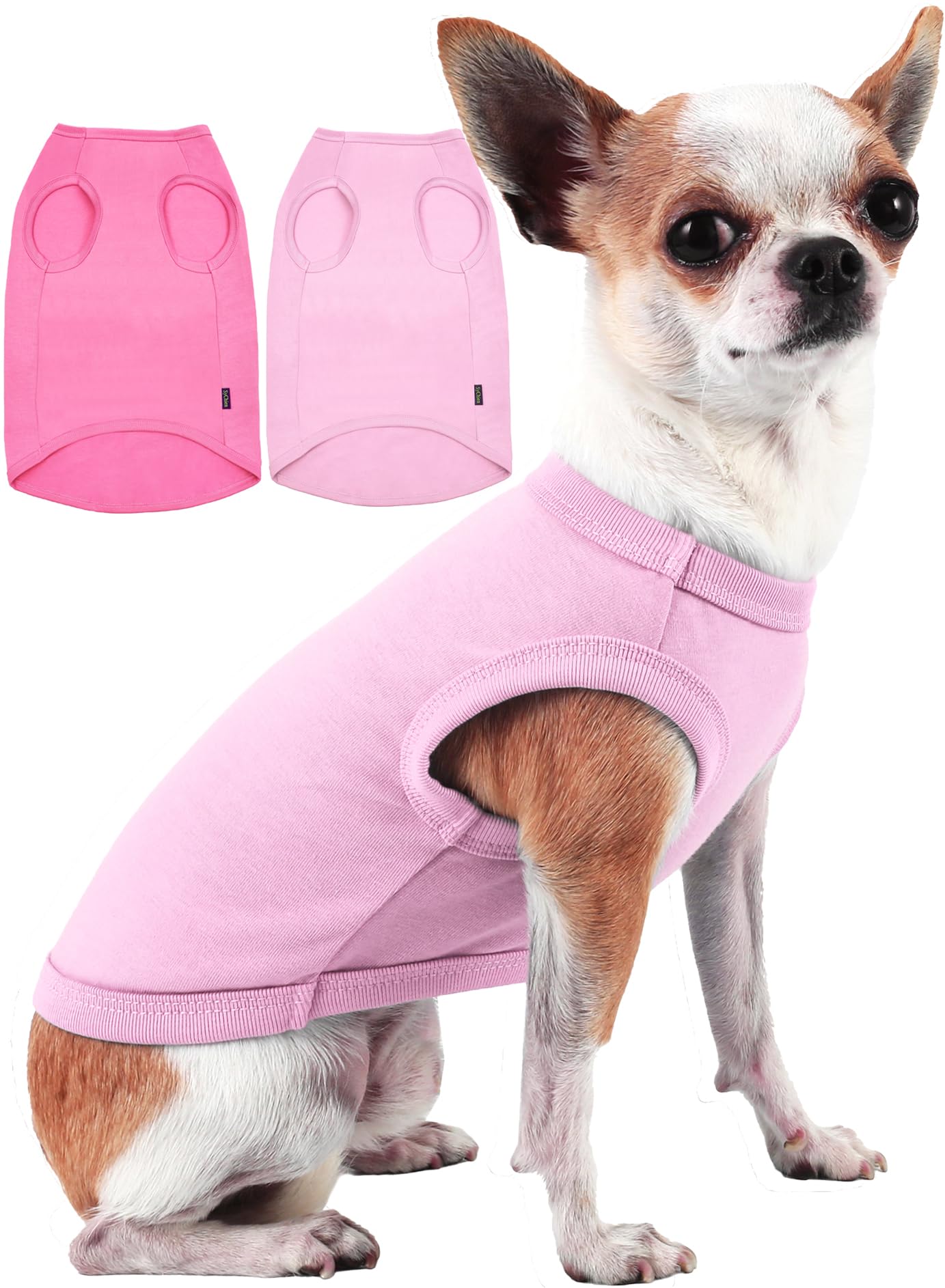 SyChien XS Pink Rose Dog Shirt - Plain Cotton Sleeveless Vest for Small Puppies 4-8 lbs