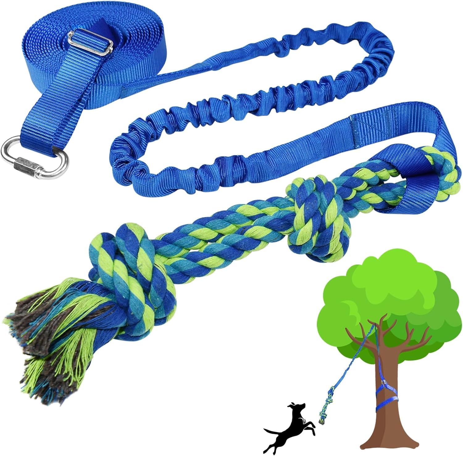 SYOOY Dog Bungee Tug Toy Outdoor Hanging Rope for Small Medium Large Dogs Blue