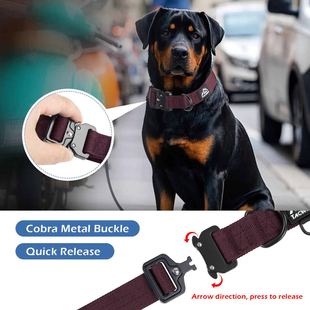 Tacwild Heavy Duty Dog Collar – Adjustable Chew-Proof Nylon for Medium & Large Dogs (Burgundy, 2XL)