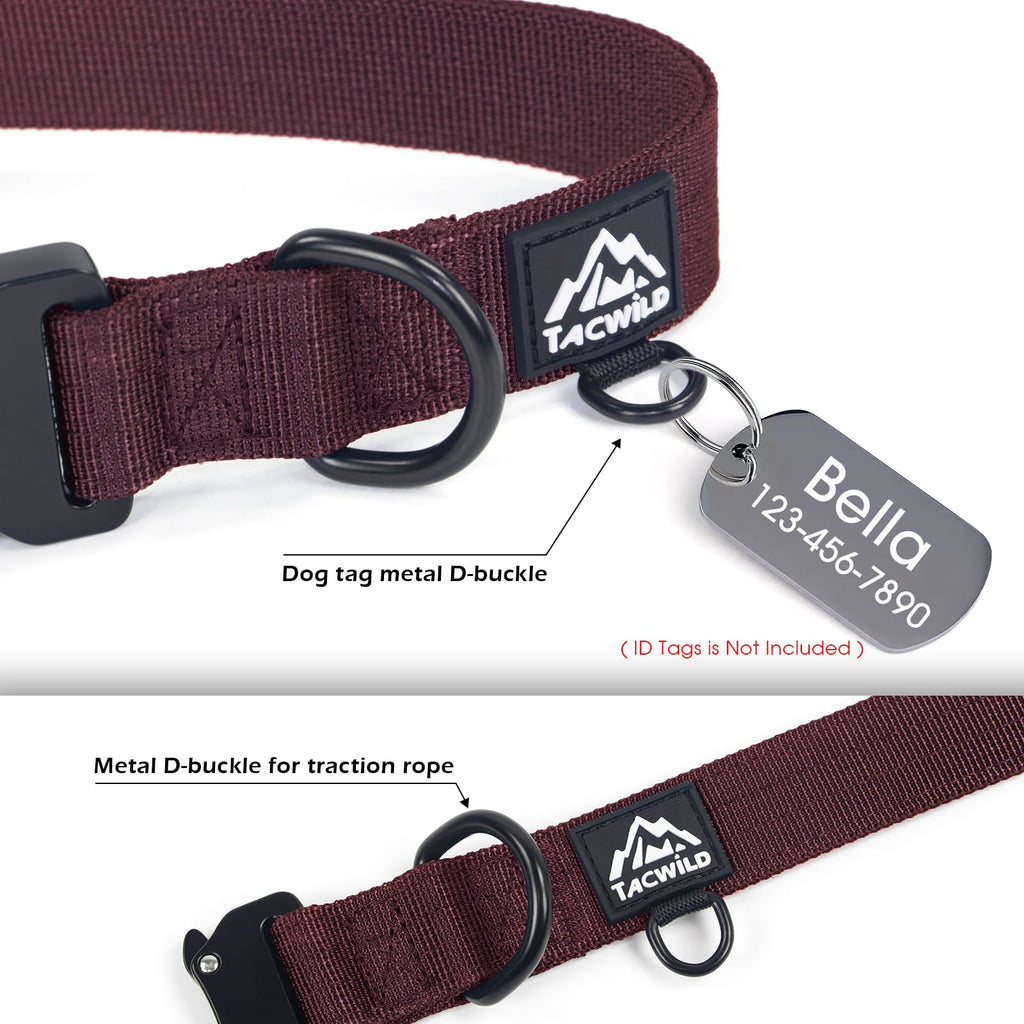 Tacwild Heavy Duty Dog Collar – Adjustable Chew-Proof Nylon for Medium & Large Dogs (Burgundy, 2XL)