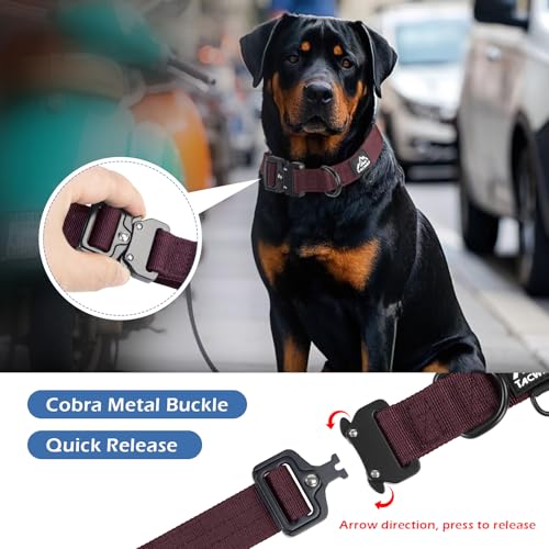 Tacwild Heavy Duty Dog Collar – Adjustable Chew-Proof Nylon for Medium & Large Dogs (Burgundy, 2XL)