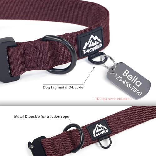 Tacwild Heavy Duty Dog Collar – Adjustable Chew-Proof Nylon for Medium & Large Dogs (Burgundy, 2XL)